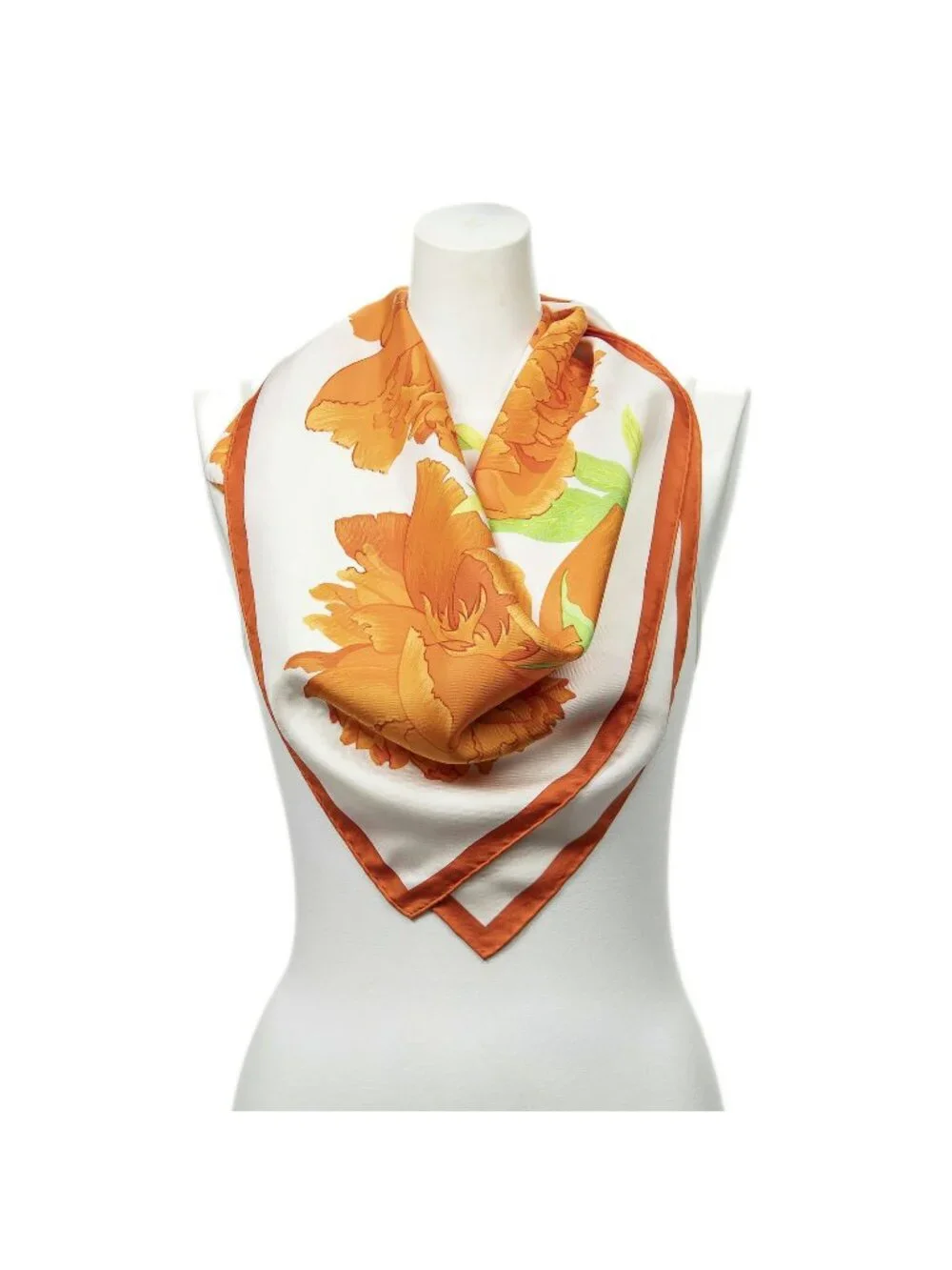 Hermes Scarf Orange Green White Twill Silk
